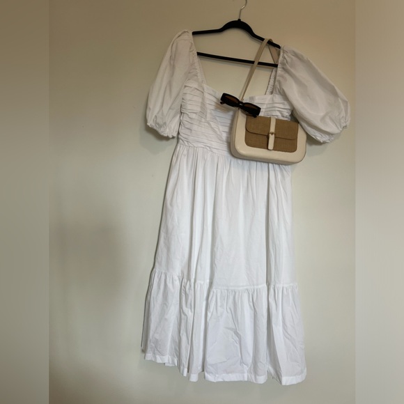 White Abercrombie Balloon Sleeve Midi Dress - Picture 1 of 3